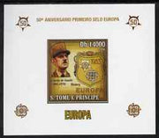 St Thomas & Prince Islands 2006 50th Anniversary of First Europa Stamp individual imperf deluxe sheet #02 showing De Gaulle & Logos, unmounted mint. Note this item is privately produced and is offered purely on its thematic appeal