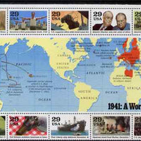 United States 1991 US Participation in WW2 - 1st issue - 1941 A world at War perf sheetlet containing 10 values plus large label unmounted mint, SG 2620a