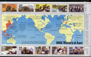 United States 1995 US Participation in WW2 - 5th issue - 1945 Victory at Last perf sheetlet containing 10 values plus large label unmounted mint, SG 3111a