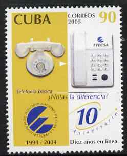 Cuba 2005 10th Anniversary of ETECSA (Telephones) 90c unmounted mint SG 4824