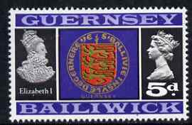 Guernsey 1969-70 5d Arms of Guernsey & Elizabeth I unmounted mint SG 19