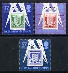 Guernsey 1991 50th Anniversary of first Guernsey Stamps perf set of 3 unmounted miint SG 517-9