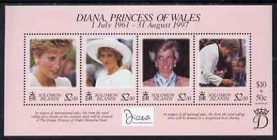 Solomon Islands 1998 Diana, Princess of Wales commemoration miniature sheet of 4 values unmounted mint, SG MS908