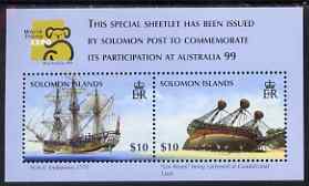 Solomon Islands 1999 Australia 99 International Stamp Exhibition m/sheet of 2 values unmounted mint, SG MS923