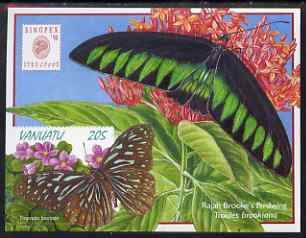 Vanuatu 1999 Butterflies self-adhesive m/sheet (Tirumala hamata, Troides brookiana (Ralph Brooke's Birdwing)) with Singpex 98 insignia as MS 783