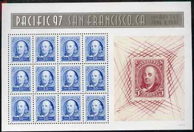 United States 1997 'Pacific 97' International Stamp Exhibition (2nd issue) - 150th Anniversary of first US Postage Stamps m/sheet of 12 x 50c (Franklin) unmounted mint, SG MS 3302a