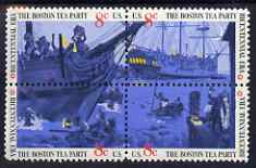 United States 1973 American Revolution Bicentennial - The Boston Tea Party se-tenant block of 4 unmounted mint, SG 1504b