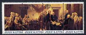 United States 1976 American Revolution Bicentennial - 'Signing the Declaration of Independence' (John Trumbull) se-tenant strip of 4 unmounted mint, SG 1671b