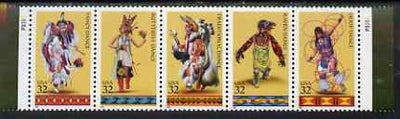 United States 1996 Traditional Amerindian Dances se-tenant strip of 5 unmounted mint, SG 3211a
