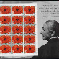 United States 1996 Tenth Death Anniversary of Georgia O'Keeffe (painter) 32c Red Poppy in complete sheet of 15 with enlarged right-hand margin, unmounted mint SG 3204