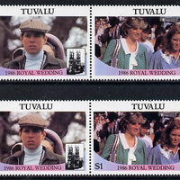 Tuvalu 1986 Royal Wedding (Andrew & Fergie) $1 perf se-tenant pair with face value omitted unmounted mint