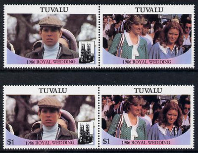 Tuvalu 1986 Royal Wedding (Andrew & Fergie) $1 perf se-tenant pair with face value omitted unmounted mint