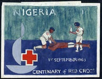 Nigeria 1963 Red Cross Centenary - original artwork for 1s value showing emblem and first aid team (Similar to issued 3d value) on paper size 5"x4"