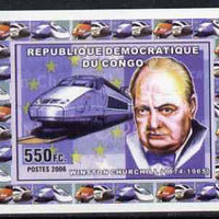 Congo 2006 Statesmen & Trains #1 - Churchill & Modern Train individual imperf deluxe sheet unmounted mint. Note this item is privately produced and is offered purely on its thematic appeal