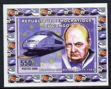 Congo 2006 Statesmen & Trains #1 - Churchill & Modern Train individual imperf deluxe sheet unmounted mint. Note this item is privately produced and is offered purely on its thematic appeal
