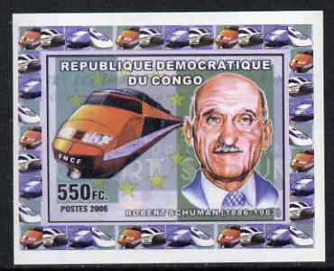 Congo 2006 Statesmen & Trains #3 - Robert Schuman & Modern Train individual imperf deluxe sheet unmounted mint. Note this item is privately produced and is offered purely on its thematic appeal