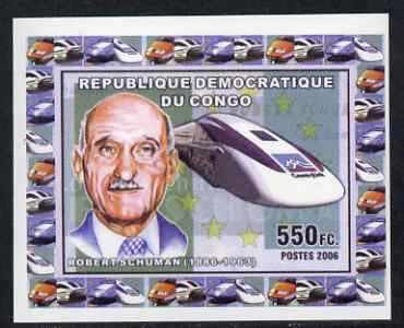 Congo 2006 Statesmen & Trains #4 - Robert Schuman & Modern Train individual imperf deluxe sheet unmounted mint. Note this item is privately produced and is offered purely on its thematic appeal