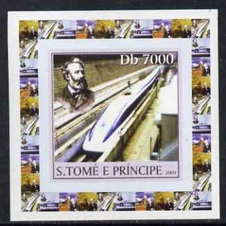 St Thomas & Prince Islands 2004 Jules Verne #3 - With High Speed Train individual imperf deluxe sheet unmounted mint. Note this item is privately produced and is offered purely on its thematic appeal