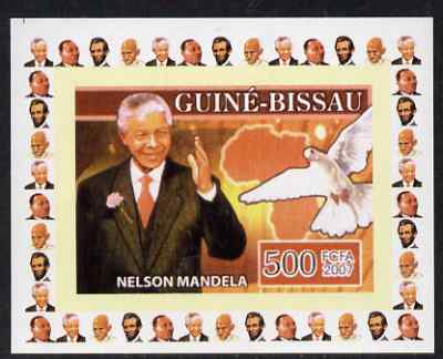 Guinea - Bissau 2007 Humanitarians #1 - Nelson Mandela & Dove individual imperf deluxe sheet unmounted mint. Note this item is privately produced and is offered purely on its thematic appeal
