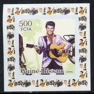 Guinea - Bissau 2006 Elvis Presley #2 - At the Mike with Motorcycle behind individual imperf deluxe sheet unmounted mint. Note this item is privately produced and is offered purely on its thematic appeal