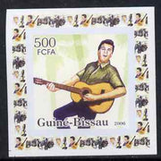 Guinea - Bissau 2006 Elvis Presley #3 - Singing with Guitar behind individual imperf deluxe sheet unmounted mint. Note this item is privately produced and is offered purely on its thematic appeal
