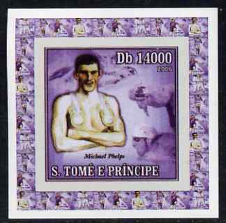 St Thomas & Prince Islands 2006 Olympic Gold Medalists #1 - Michael Phelps (Swimming) individual imperf deluxe sheet unmounted mint. Note this item is privately produced and is offered purely on its thematic appeal