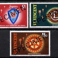 St Vincent 1978 Service Clubs set of 3 (Lions, Rotary & Jaycees) opt'd Specimen unmounted mint, as SG 561-63