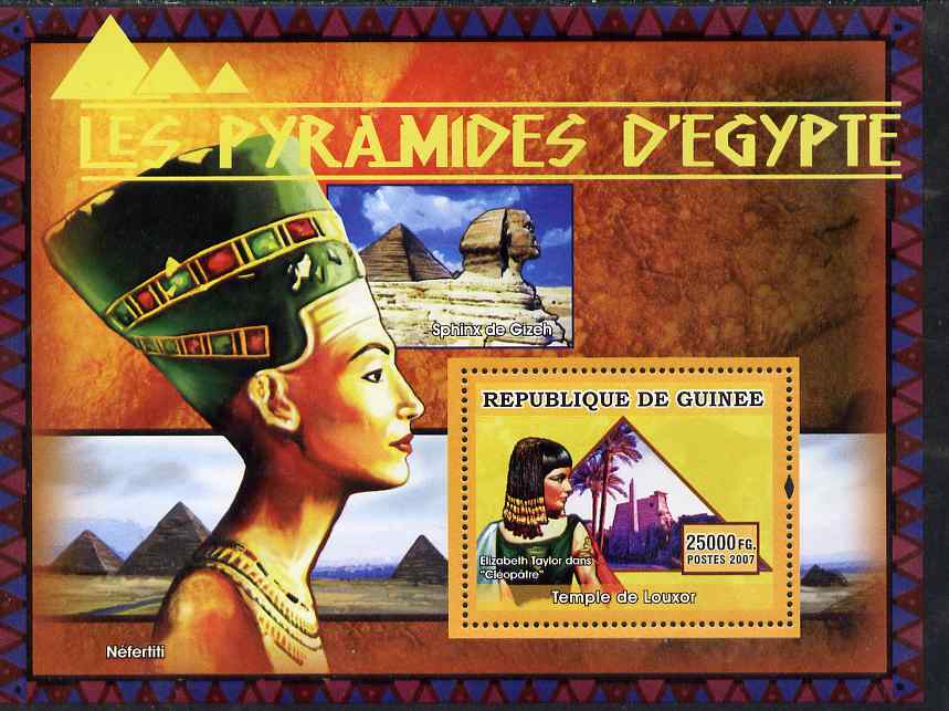 Guinea - Conakry 2007 Pyramids of Egypt (Elizabeth Taylor, Cleopatra & Temple at Luxor) perf souvenir sheet unmounted mint