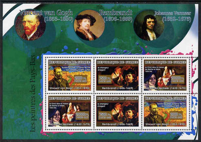 Guinea - Conakry 2007 Dutch Painters perf sheetlet containing 6 values (2 sets of 3) unmounted mint