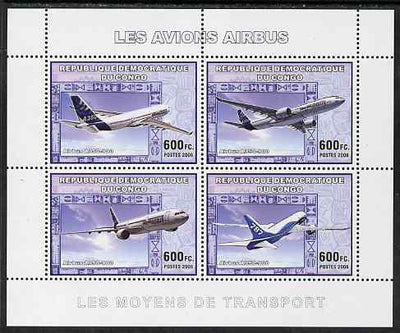 Congo 2006 Transport - Airbus A-350 perf sheetlet containing 4 values unmounted mint
