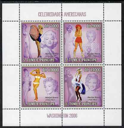St Thomas & Prince Islands 2006 Washington 2006 Stamp Exhibition - Marilyn Monroe perf sheetlet containing 4 values unmounted mint, Mi 2719-22