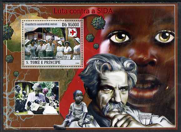 St Thomas & Prince Islands 2008 First Aid & Medical (Albert Schweitzer) perf souvenir sheet unmounted mint