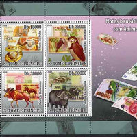 St Thomas & Prince Islands 2008 Animals on Banknotes perf sheetlet containing 4 values unmounted mint
