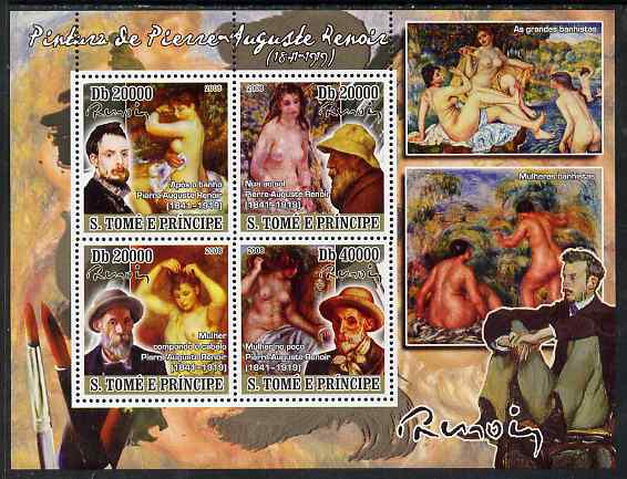 St Thomas & Prince Islands 2008 Paintings by Pierre Auguste Renoir perf sheetlet containing 4 values unmounted mint