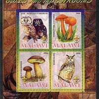 Malawi 2008 Owls & Mushrooms #1 perf sheetlet containing 4 values, each with Scout logo unmounted mint