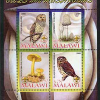Malawi 2008 Owls & Mushrooms #2 perf sheetlet containing 4 values, each with Scout logo unmounted mint