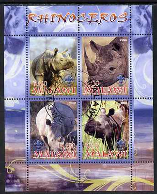 Malawi 2008 Rhinos perf sheetlet containing 4 values, each with Scout logo fine cto used