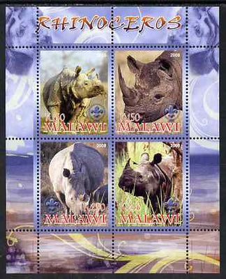 Malawi 2008 Rhinos perf sheetlet containing 4 values, each with Scout logo unmounted mint