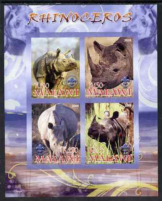 Malawi 2008 Rhinos imperf sheetlet containing 4 values, each with Scout logo unmounted mint