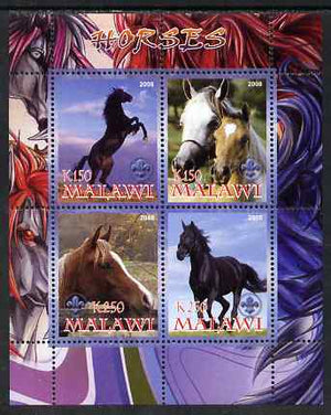 Malawi 2008 Horses perf sheetlet containing 4 values, each with Scout logo unmounted mint