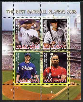 Malawi 2008 The Best Baseball Players perf sheetlet containing 4 values, fine cto used