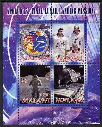 Malawi 2008 Apollo 17 perf sheetlet containing 4 values, unmounted mint