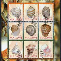 Malawi 2008 Sea Shells perf sheetlet containing 9 values fine cto used