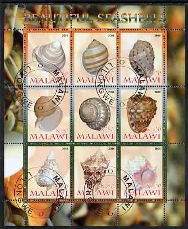 Malawi 2008 Sea Shells perf sheetlet containing 9 values fine cto used