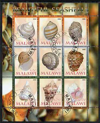 Malawi 2008 Sea Shells perf sheetlet containing 9 values fine cto used