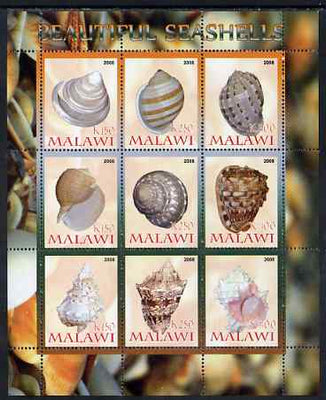 Malawi 2008 Sea Shells perf sheetlet containing 9 values unmounted mint