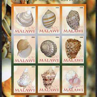 Malawi 2008 Sea Shells imperf sheetlet containing 9 values unmounted mint