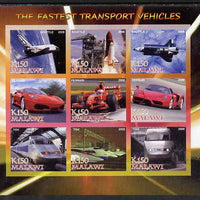 Malawi 2008 Fastest Transport Vehicles (Shuttle, Ferrari & TGV) imperf sheetlet containing 9 values unmounted mint