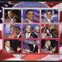 Malawi 2008 Barack Obama - 44th President of the USA perf sheetlet containing 9 values fine cto used
