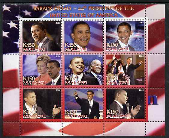 Malawi 2008 Barack Obama - 44th President of the USA perf sheetlet containing 9 values unmounted mint